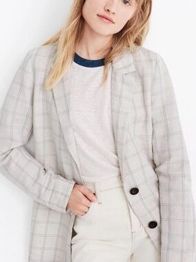 Madewell Light Gray Windowpane Blazer Jacket - Women's